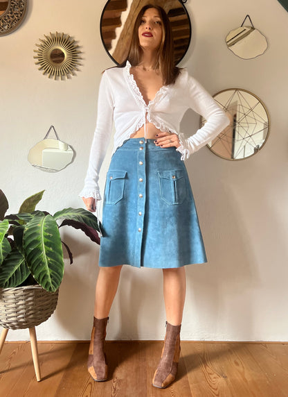 1970's vintage blue suede midi skirt