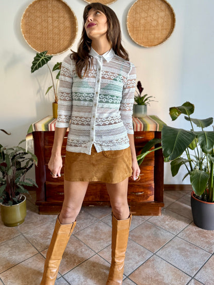 1990's vintage white lace blouse with mother of pearl buttons