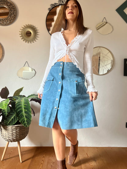 1970's vintage blue suede midi skirt