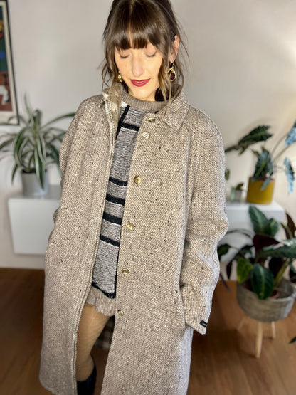 1970's vintage brown and cream tweed wool over coat