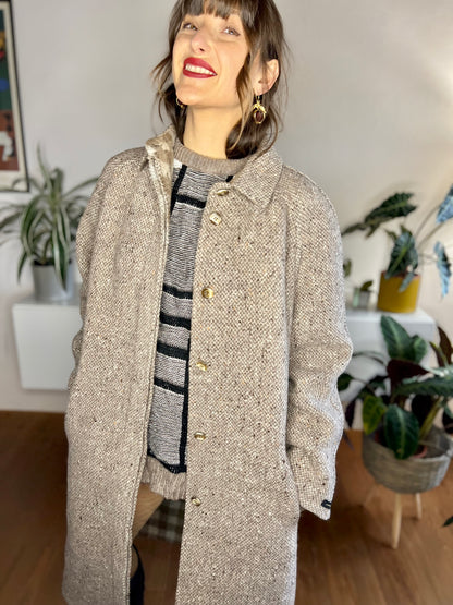 1970's vintage brown and cream tweed wool over coat