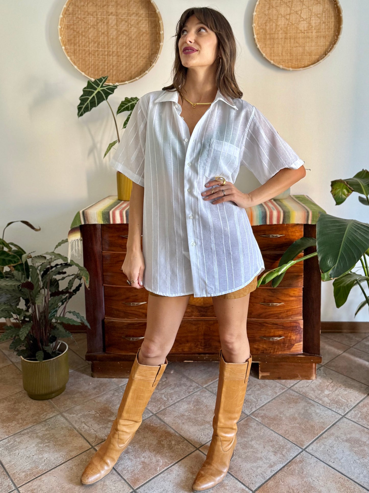 1990's vintage oversize sheer white textured stripe blouse