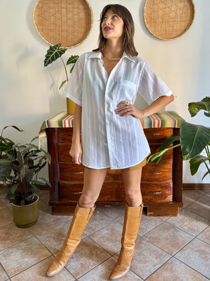 1990's vintage oversize sheer white textured stripe blouse