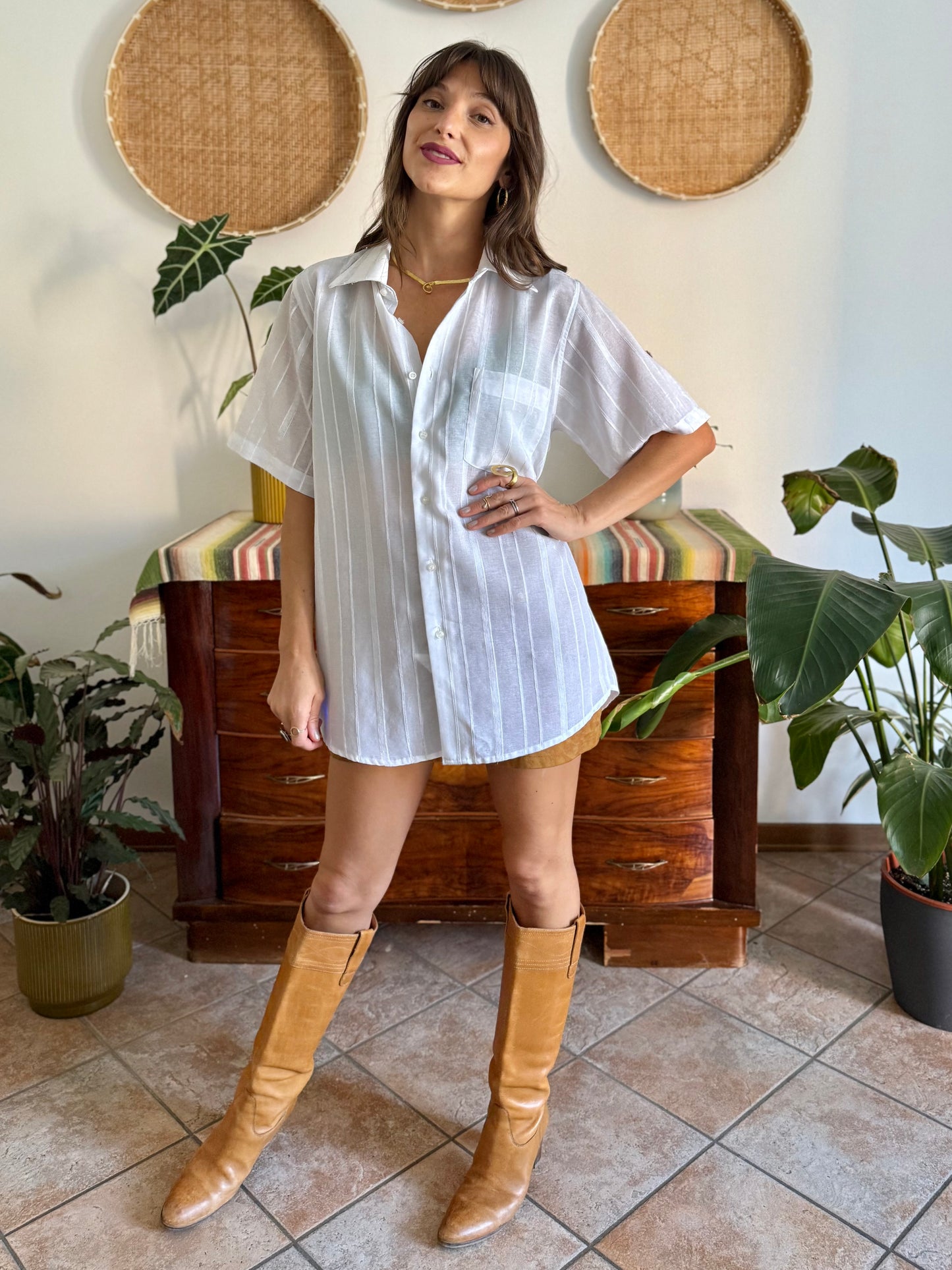 1990's vintage oversize sheer white textured stripe blouse