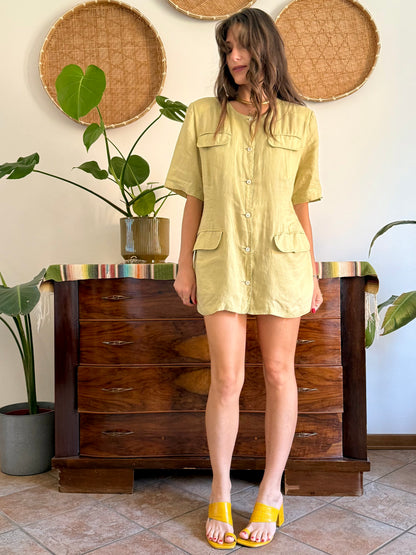 1990's vintage khaki linen safari style mini dress