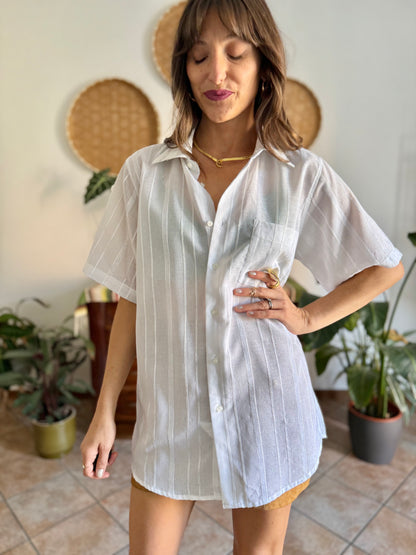 1990's vintage oversize sheer white textured stripe blouse