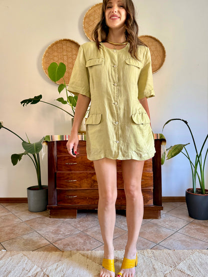 1990's vintage khaki linen safari style mini dress