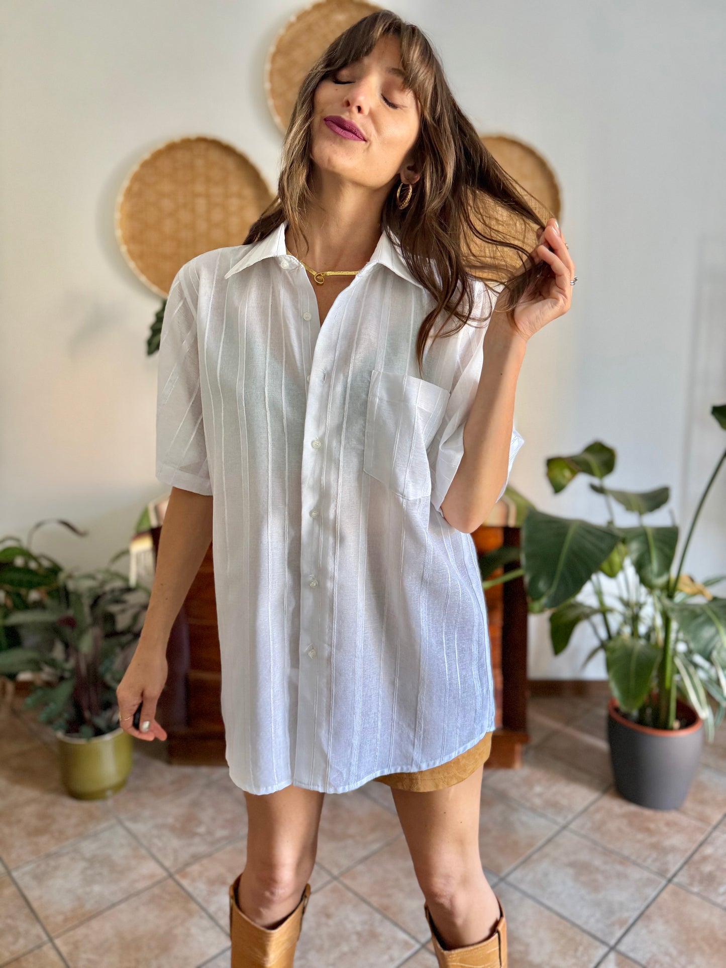 1990's vintage oversize sheer white textured stripe blouse