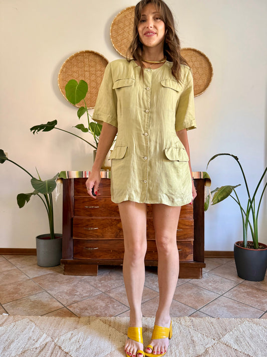1990's vintage khaki linen safari style mini dress