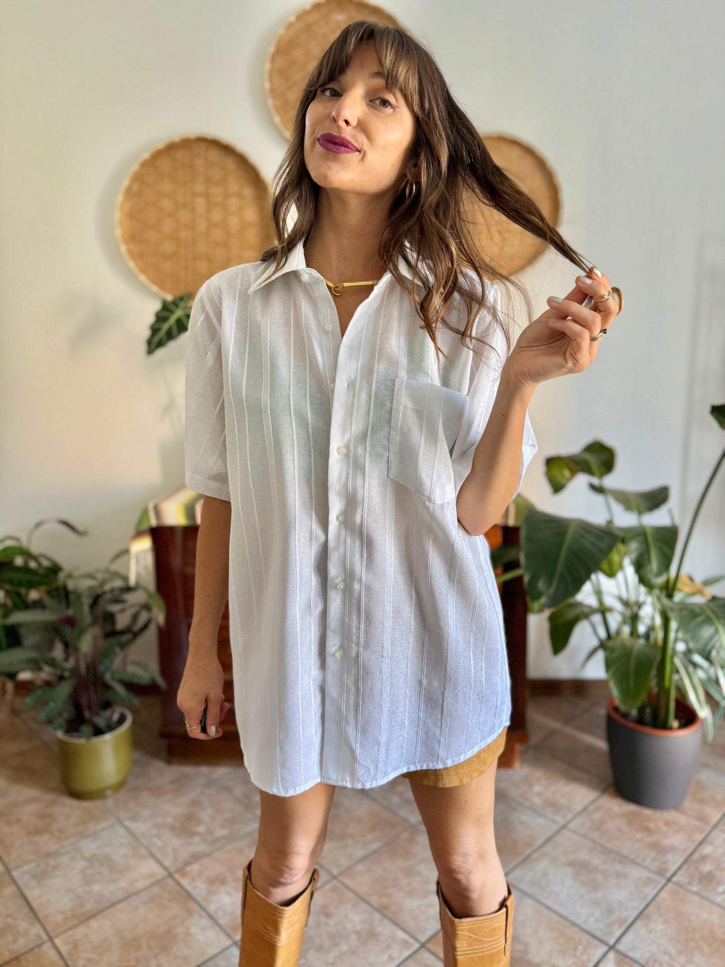 1990's vintage oversize sheer white textured stripe blouse
