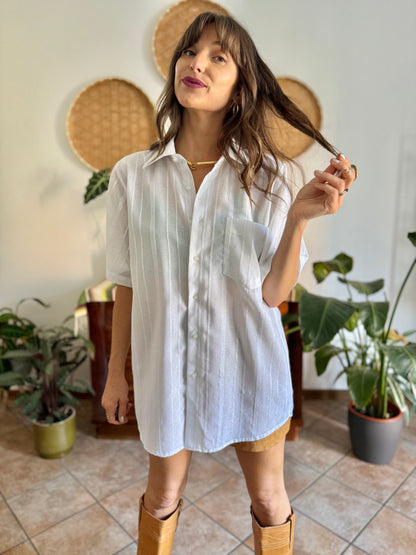 1990's vintage oversize sheer white textured stripe blouse