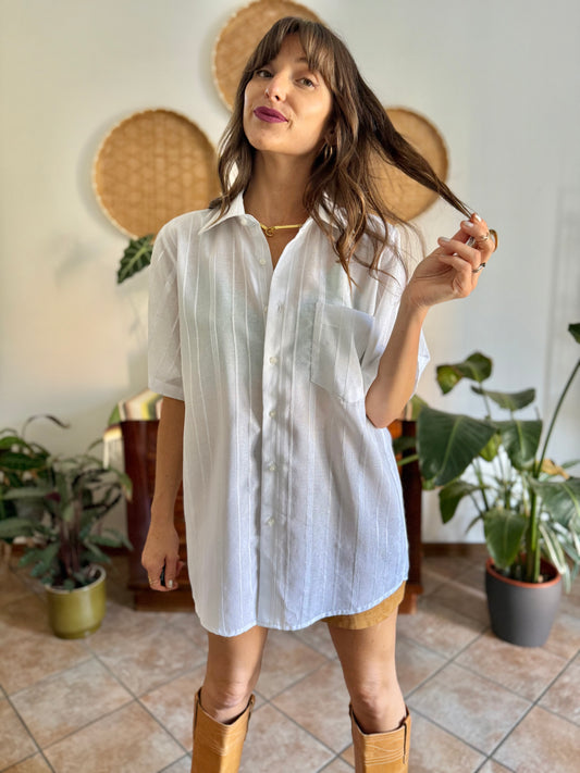 1990's vintage oversize sheer white textured stripe blouse