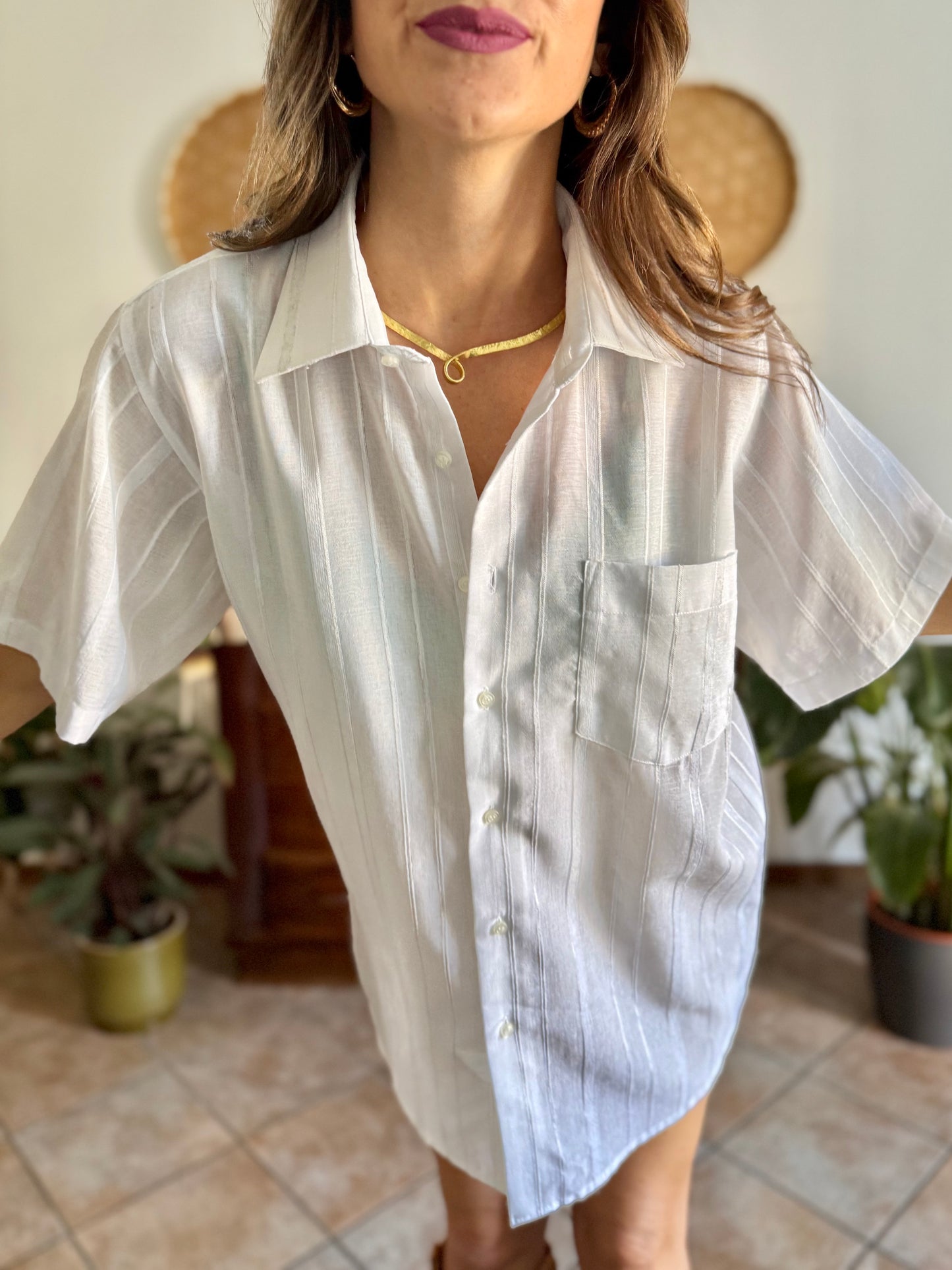 1990's vintage oversize sheer white textured stripe blouse