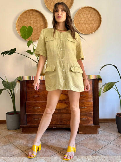 1990's vintage khaki linen safari style mini dress