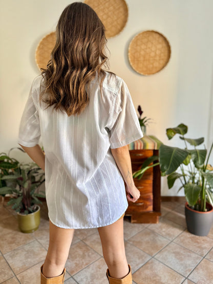 1990's vintage oversize sheer white textured stripe blouse