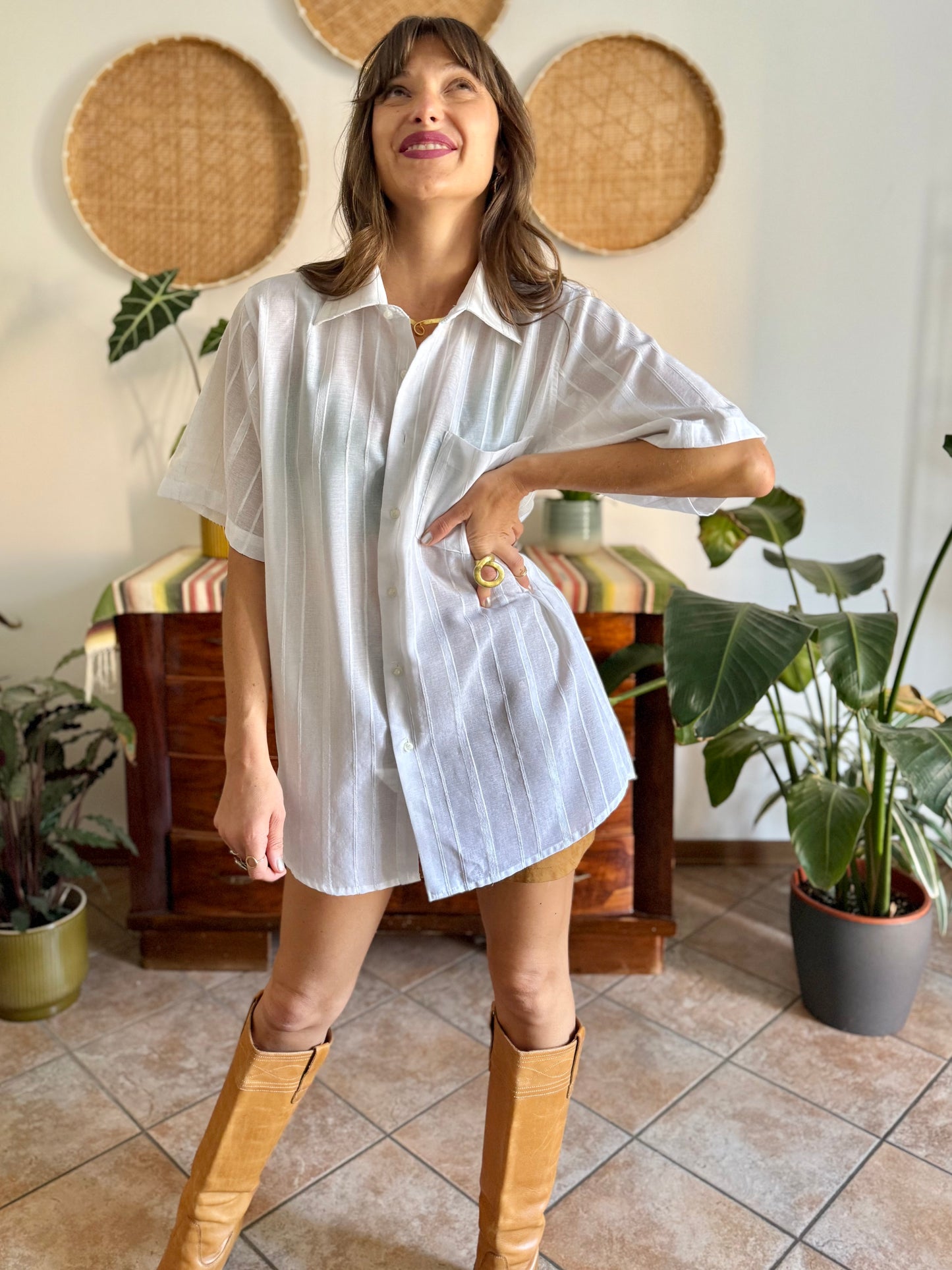 1990's vintage oversize sheer white textured stripe blouse