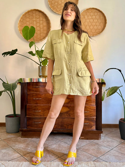 1990's vintage khaki linen safari style mini dress