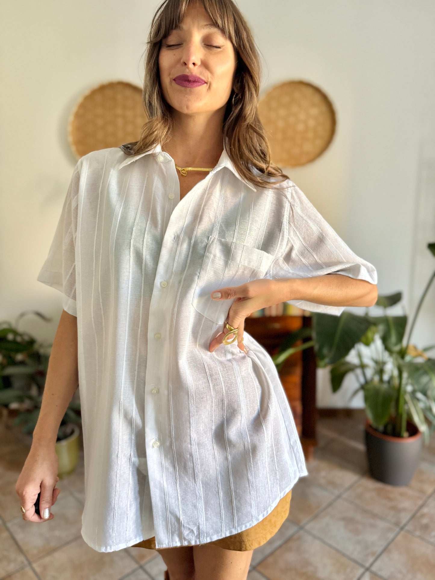 1990's vintage oversize sheer white textured stripe blouse