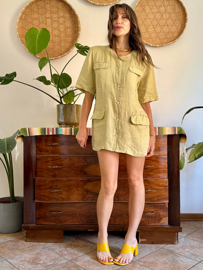 1990's vintage khaki linen safari style mini dress