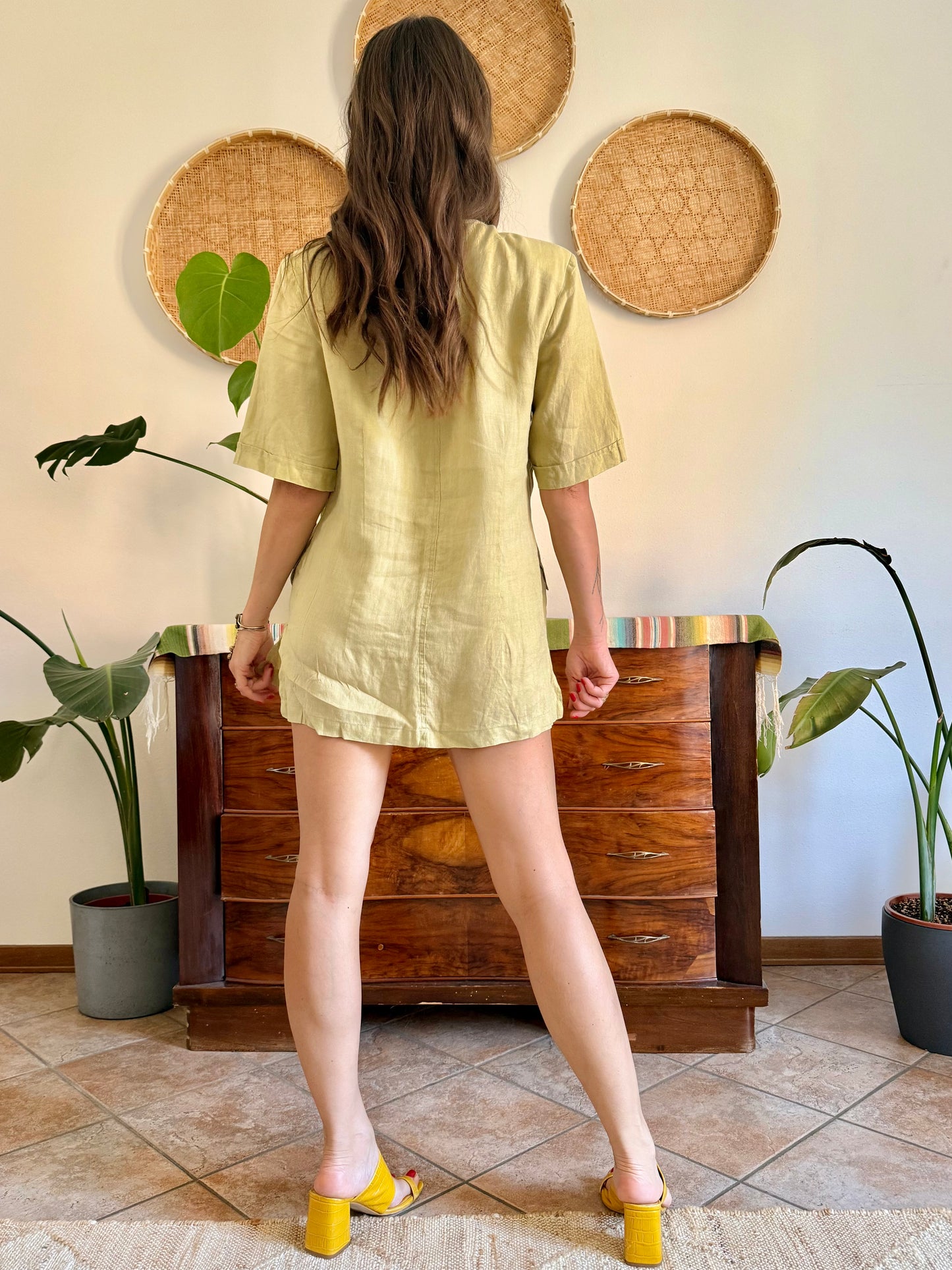 1990's vintage khaki linen safari style mini dress