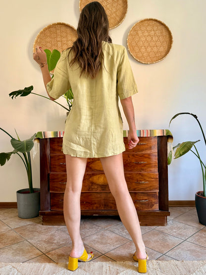 1990's vintage khaki linen safari style mini dress