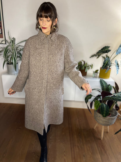 1970's vintage brown and cream tweed wool over coat