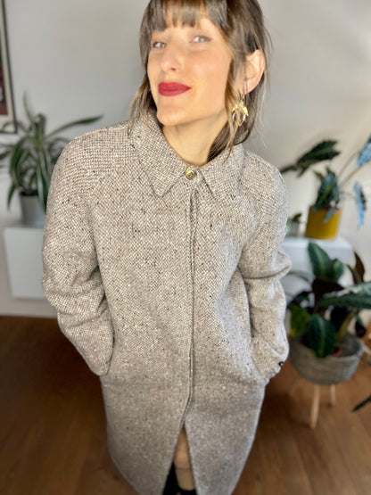 1970's vintage brown and cream tweed wool over coat