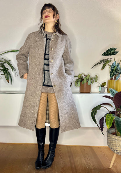 1970's vintage brown and cream tweed wool over coat