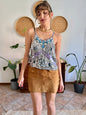 1990's vintage silve, blue and lilac sequin and glass bead silk floral top