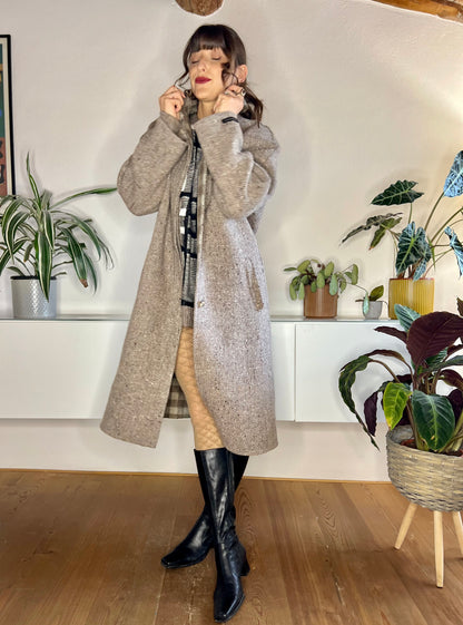 1970's vintage brown and cream tweed wool over coat