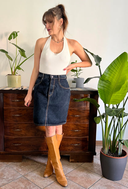 1990's vintage dark blue denim pencil skirt