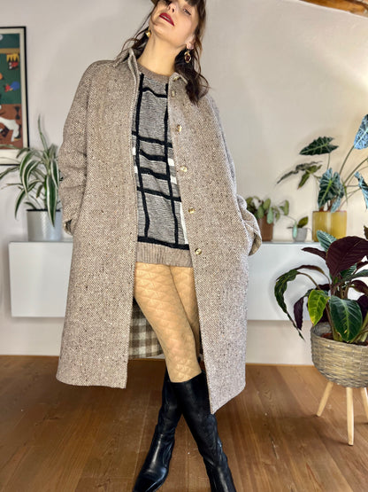 1970's vintage brown and cream tweed wool over coat