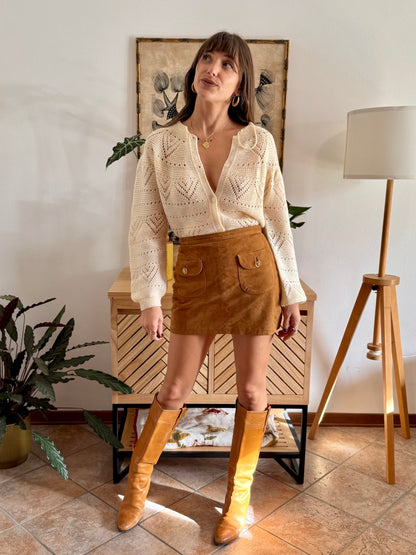 1960's vintage hand knit cream cardigan with tassel details