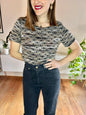 1990's vintage black and tan boucle textured knit top