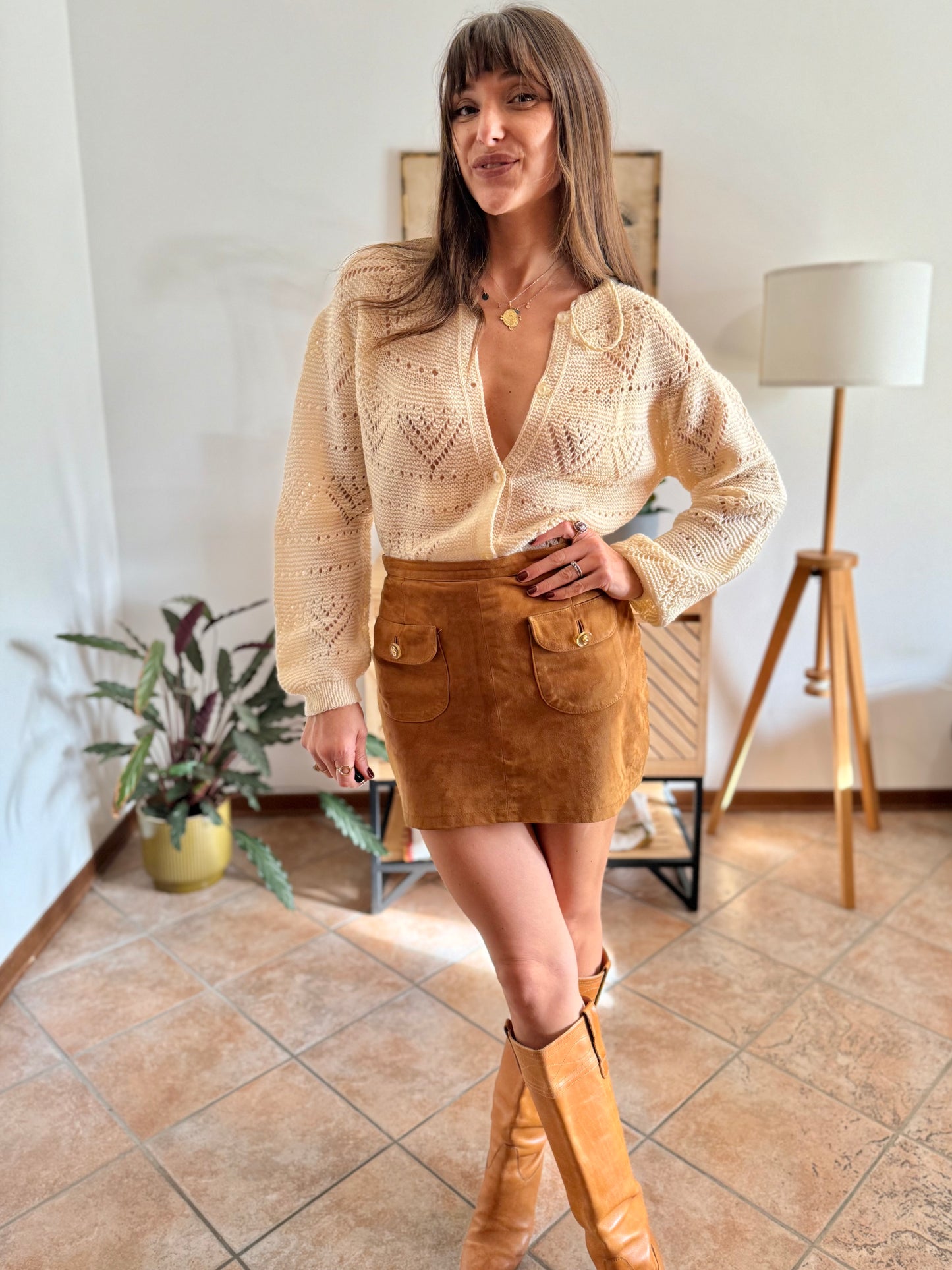 1960's vintage hand knit cream cardigan with tassel details