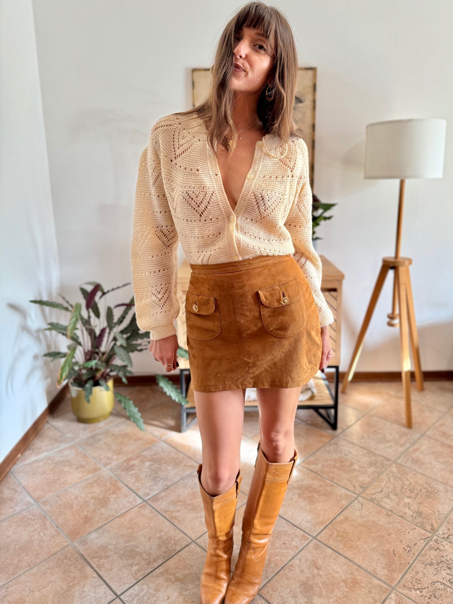 1960's vintage hand knit cream cardigan with tassel details