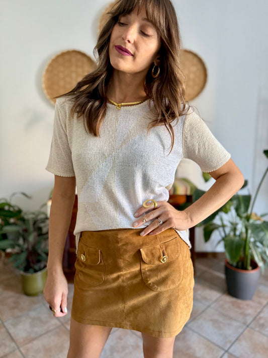 1980's vintage cream and beige geometric pattern knit top
