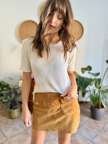 1980's vintage cream and beige geometric pattern knit top