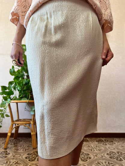 1960's vintage cream textured midi skirt with silver thread