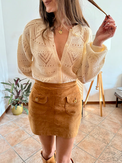 1960's vintage hand knit cream cardigan with tassel details