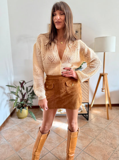 1960's vintage hand knit cream cardigan with tassel details