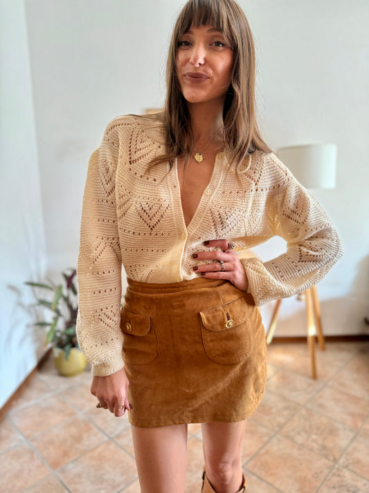 1960's vintage hand knit cream cardigan with tassel details