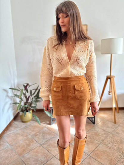 1960's vintage hand knit cream cardigan with tassel details