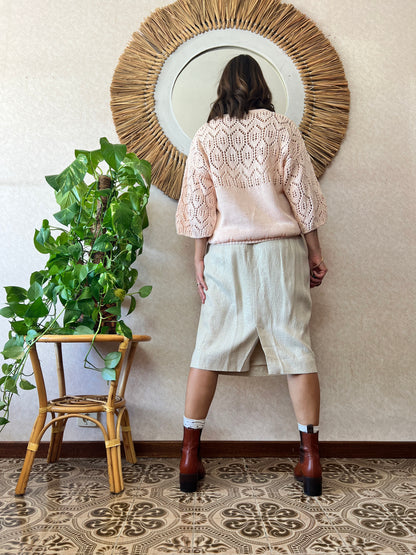 1960's vintage cream textured midi skirt with silver thread