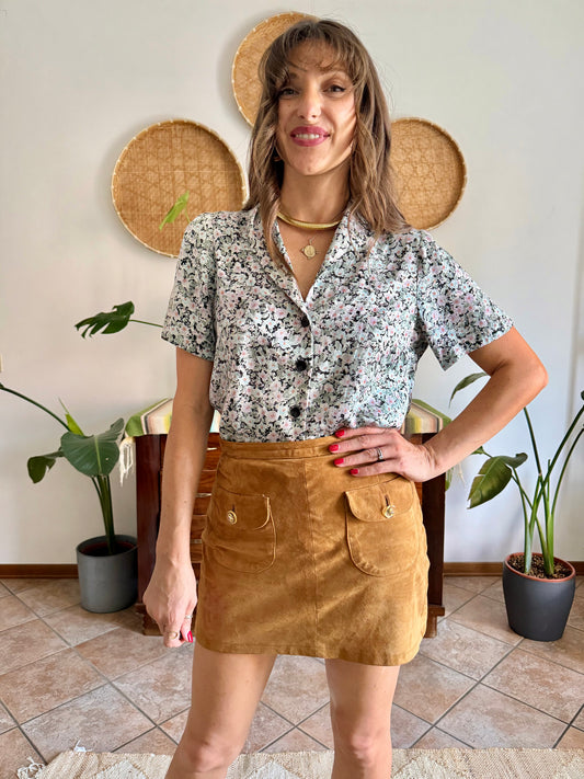 1970's vintage mutlicolor pastel floral silk blouse