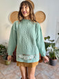 1980's vintage wool turquoise knit pullover with tan floral pattern