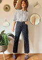 1990's vintage Navy blue textured floral flare leg jeans