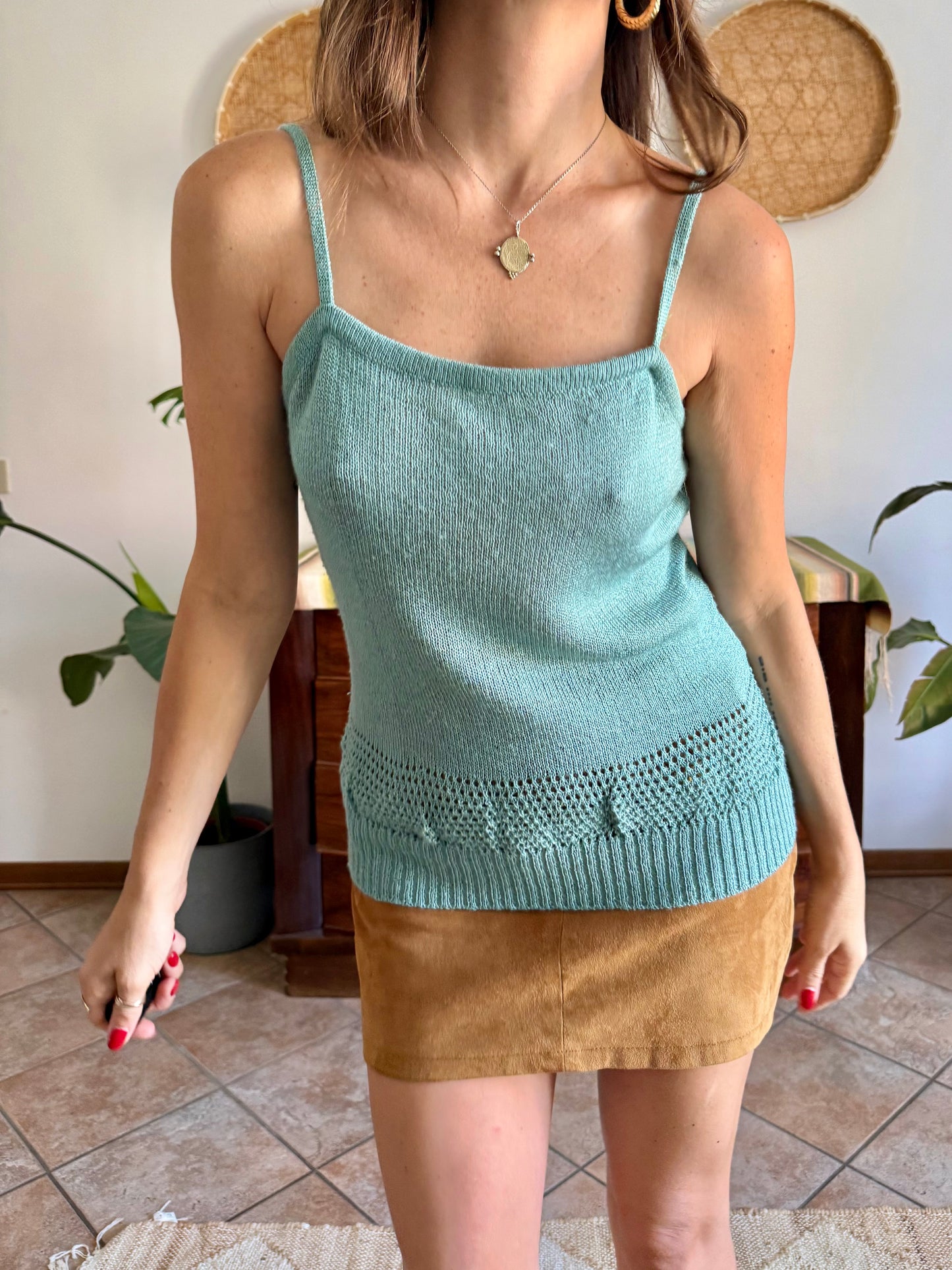 1990's vintage powder blue knit cotton top