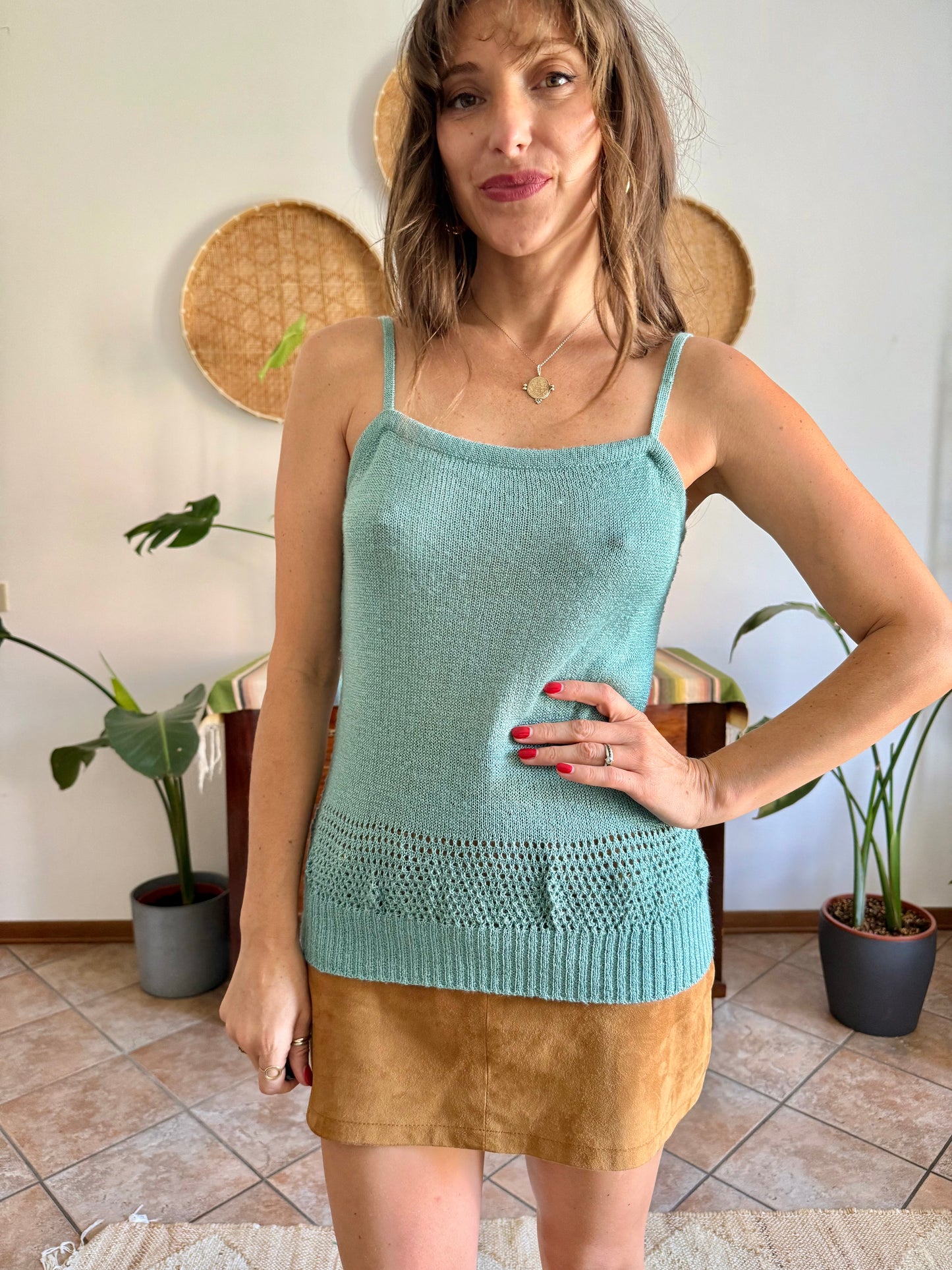 1990's vintage powder blue knit cotton top