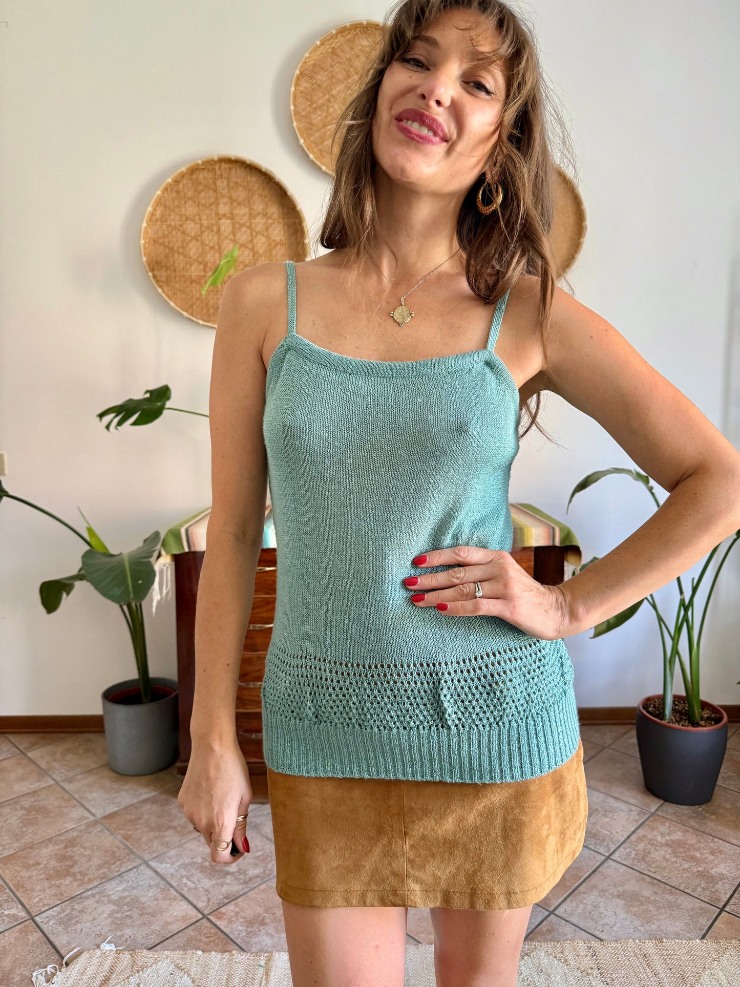 1990's vintage powder blue knit cotton top